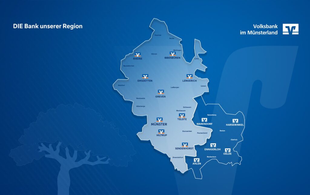 Karte der Standorte Volksbank Münsterland